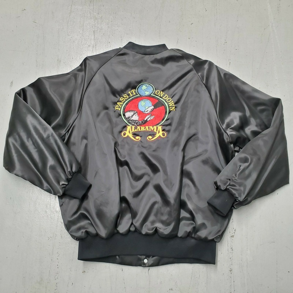 Vintage Alabama Band Tour Pass It On Down Black Satin Embroidered Jacket Size XL